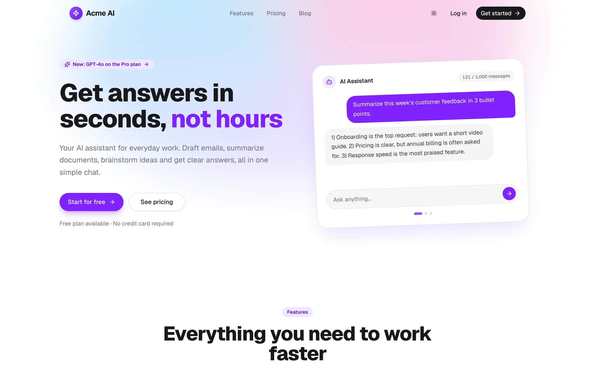 Landing page with a live AI chat demo